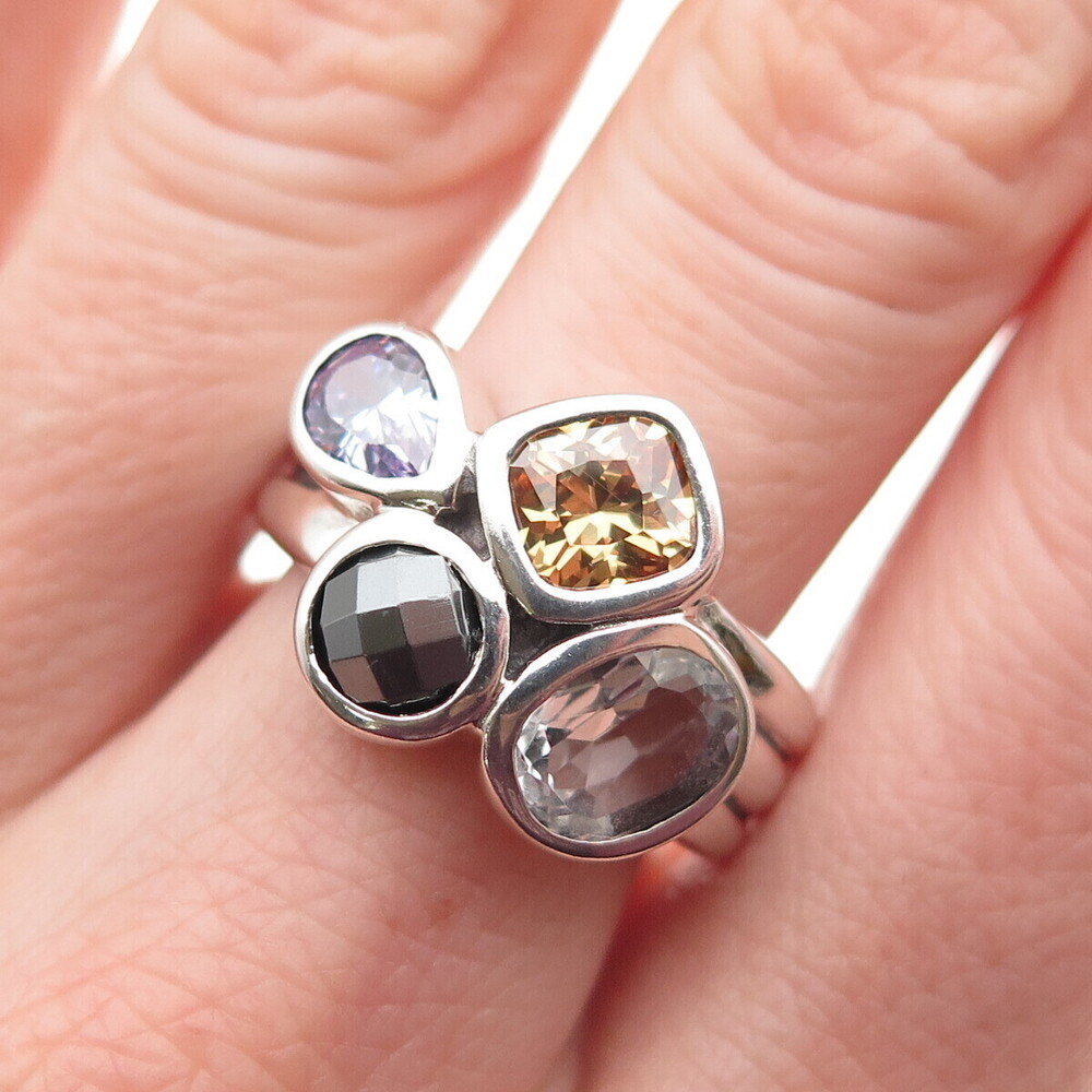 Silpada 925 Sterling Silver Vintage Real Hematite Quartz & C Z Ring Size 8.25